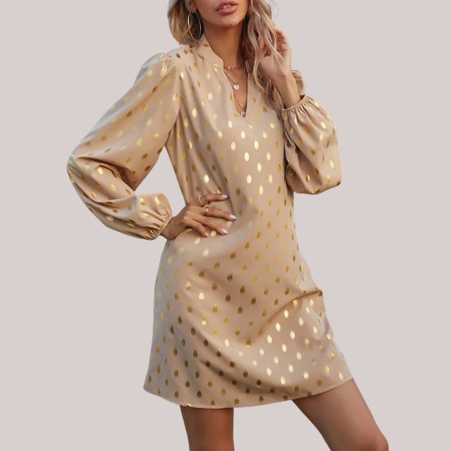 Women's Gold Polka Dot Mini Dress