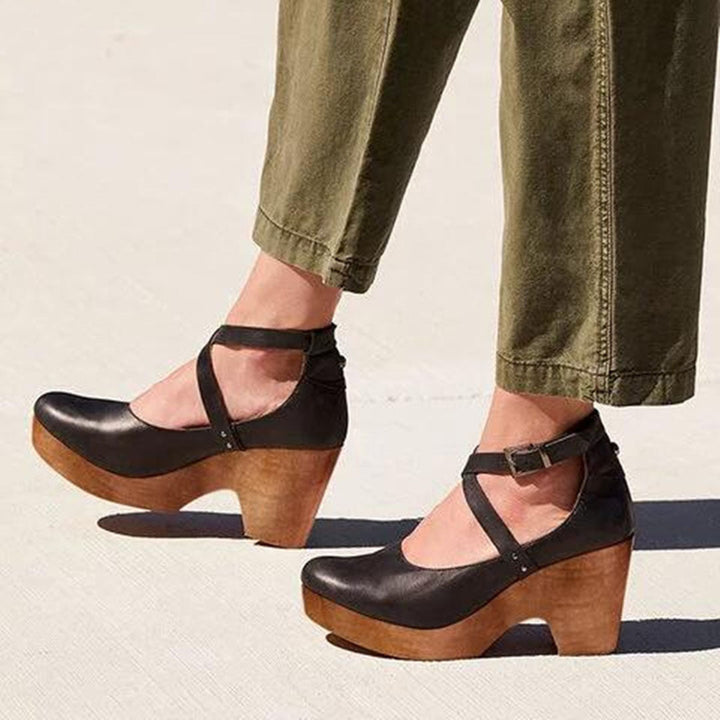 Women's Elegant Wedge Heels with Closed Toe & Ankle Strap