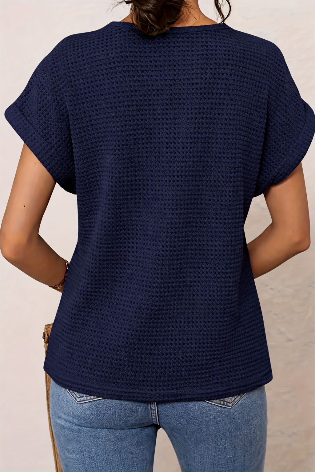 Women's Top with Round Neck and Lace Trim