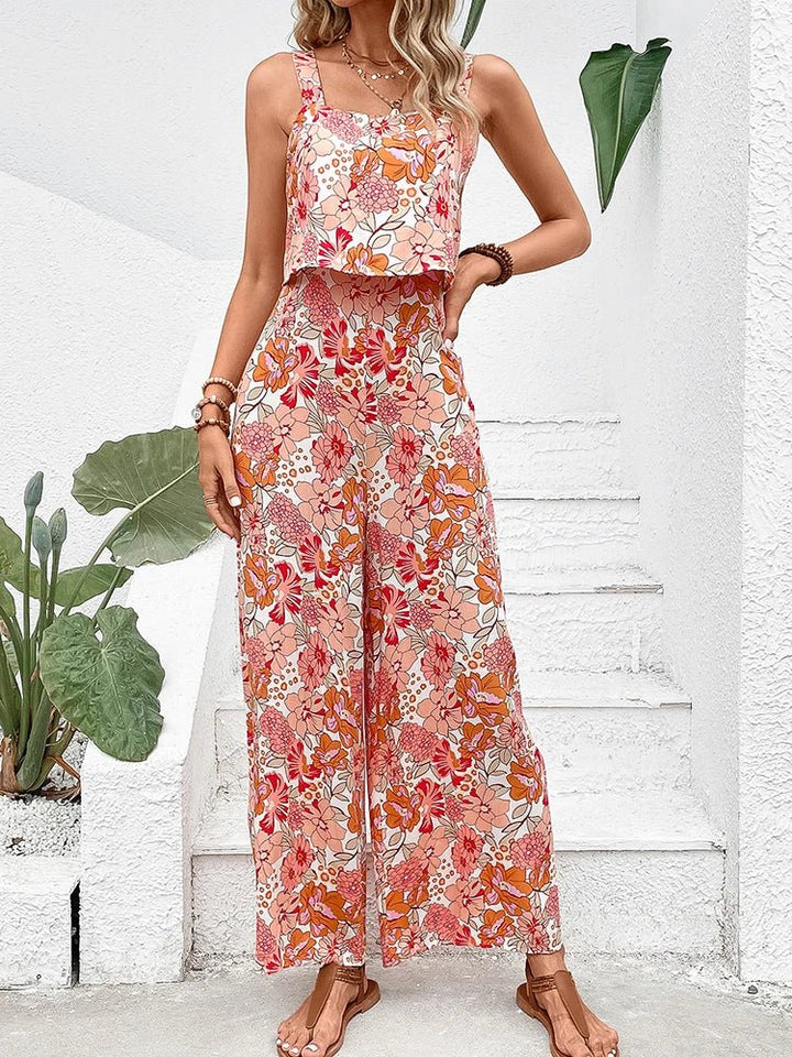 Women's Floral Wide Leg Jumpsuit Sleeveless Backless