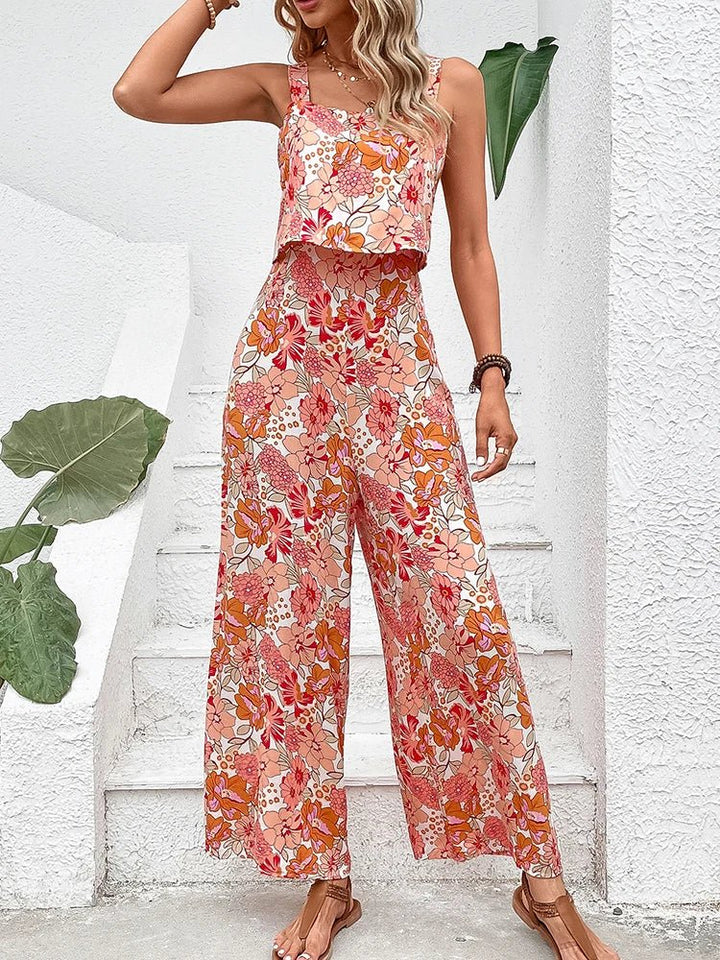 Women's Floral Wide Leg Jumpsuit Sleeveless Backless