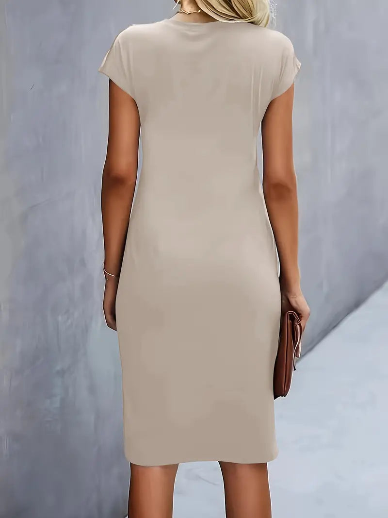 Women's Ruched Midi Dress Short Sleeve Bodycon Work Dress