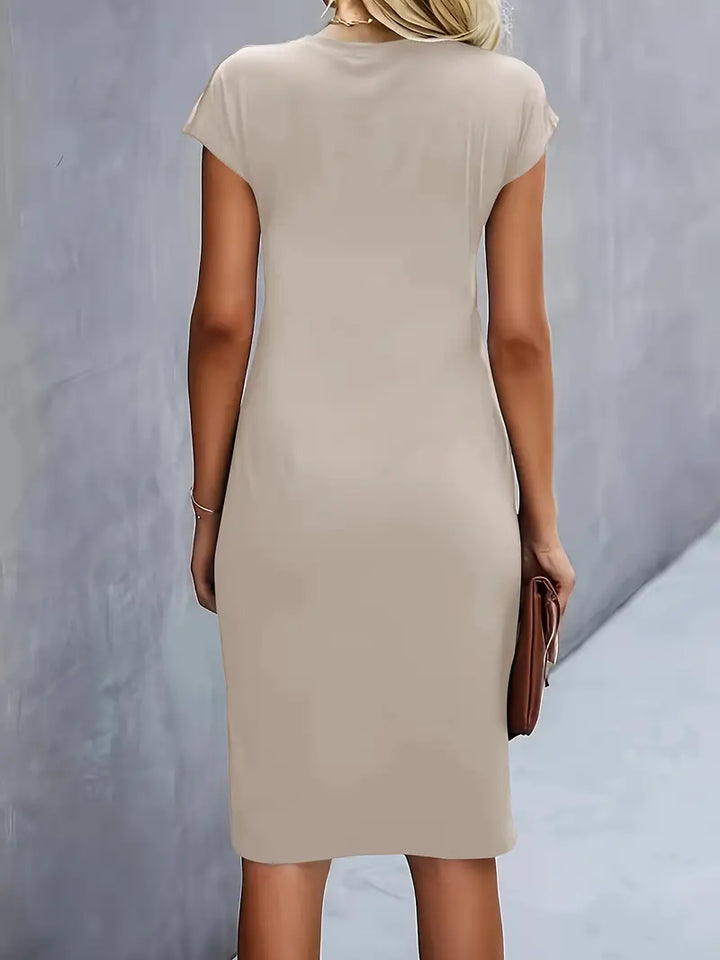 Women's Ruched Midi Dress Short Sleeve Bodycon Work Dress