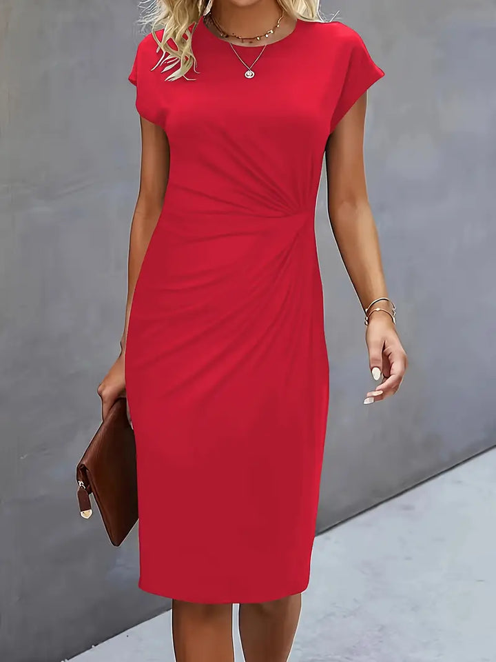 Women's Ruched Midi Dress Short Sleeve Bodycon Work Dress