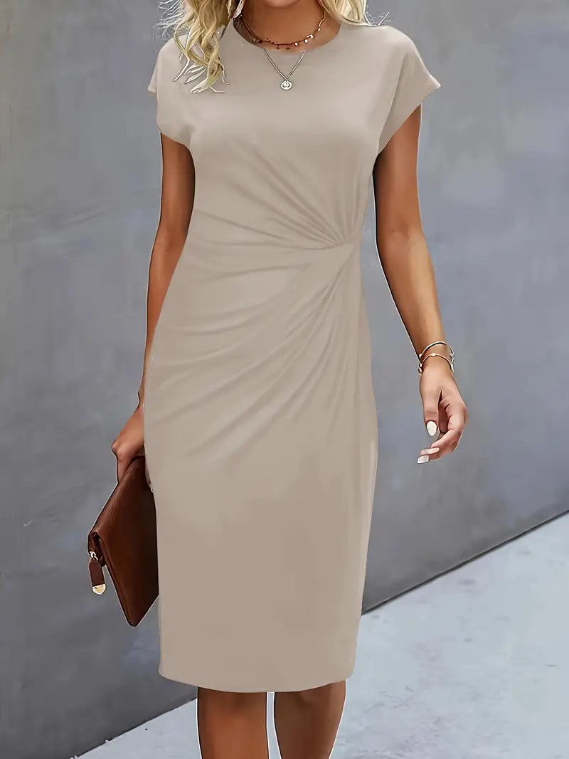 Women's Ruched Midi Dress Short Sleeve Bodycon Work Dress