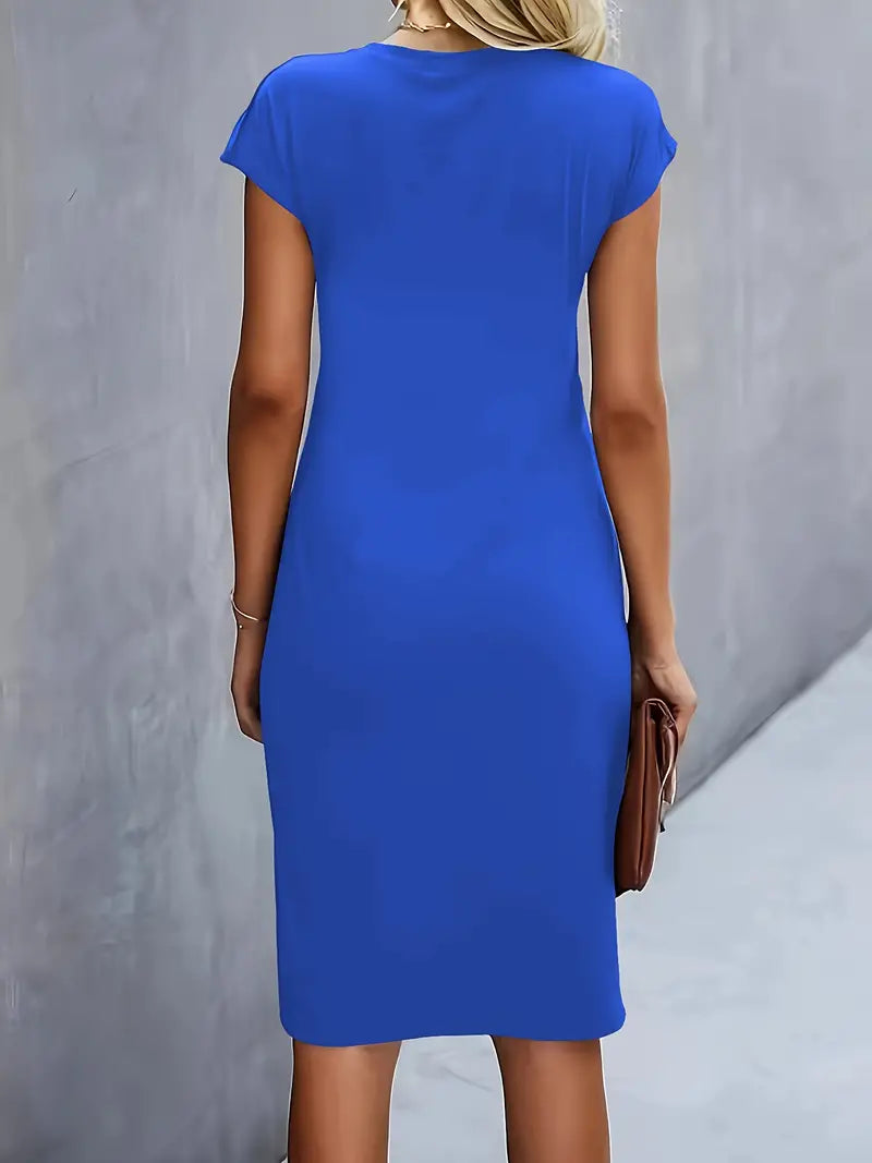 Women's Ruched Midi Dress Short Sleeve Bodycon Work Dress
