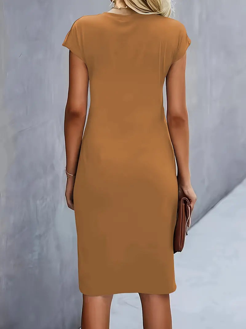 Women's Ruched Midi Dress Short Sleeve Bodycon Work Dress