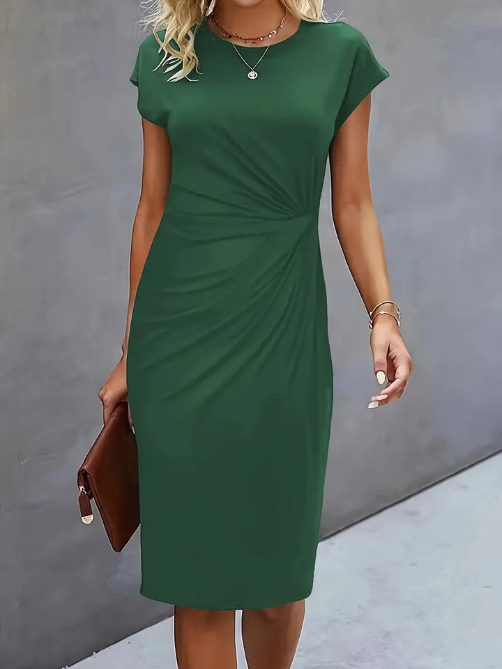 Women's Ruched Midi Dress Short Sleeve Bodycon Work Dress