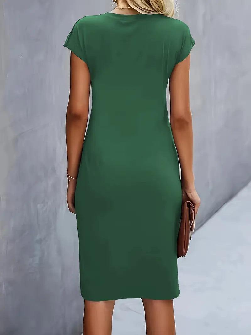 Women's Ruched Midi Dress Short Sleeve Bodycon Work Dress
