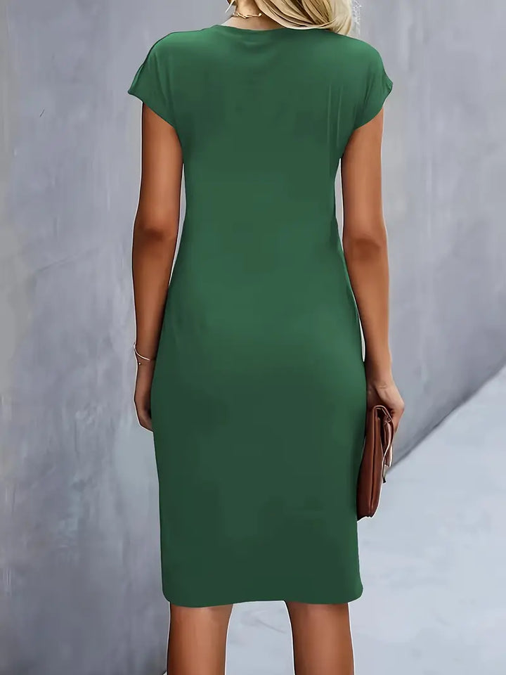 Women's Ruched Midi Dress Short Sleeve Bodycon Work Dress
