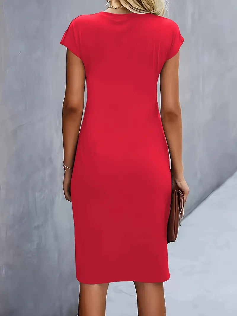 Women's Ruched Midi Dress Short Sleeve Bodycon Work Dress