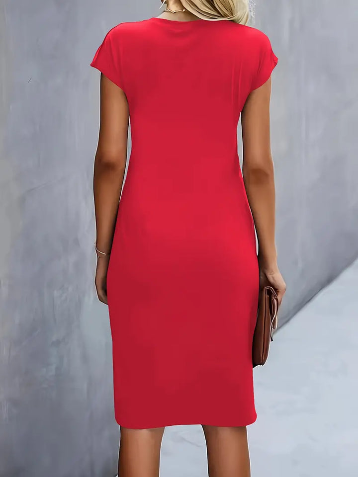 Women's Ruched Midi Dress Short Sleeve Bodycon Work Dress