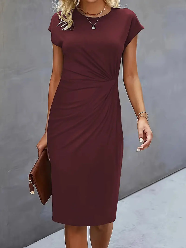 Women's Ruched Midi Dress Short Sleeve Bodycon Work Dress