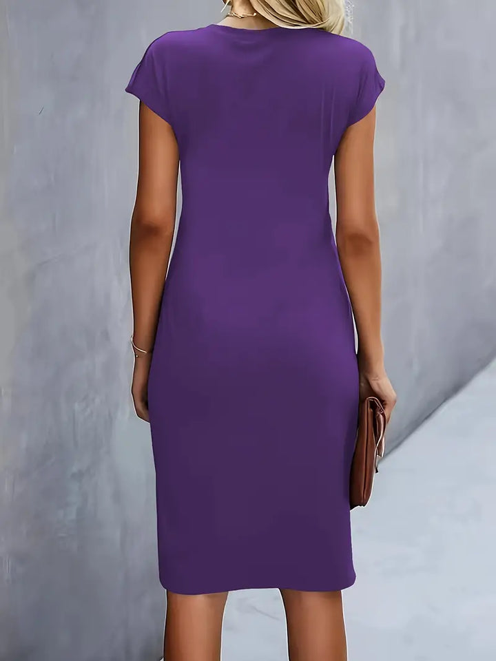 Women's Ruched Midi Dress Short Sleeve Bodycon Work Dress