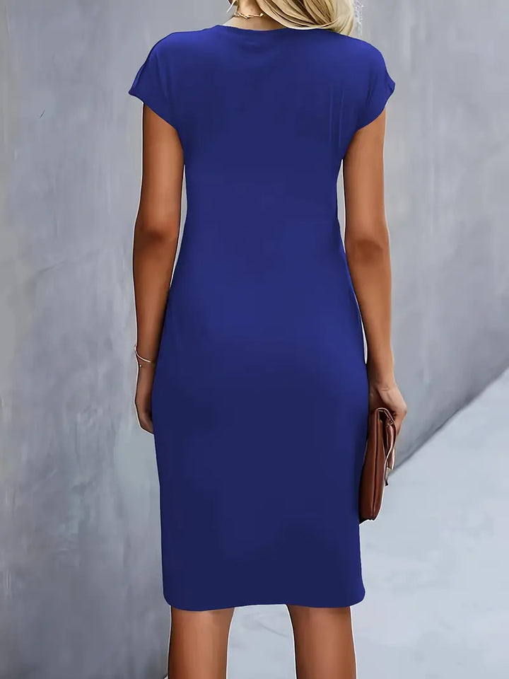 Women's Ruched Midi Dress Short Sleeve Bodycon Work Dress