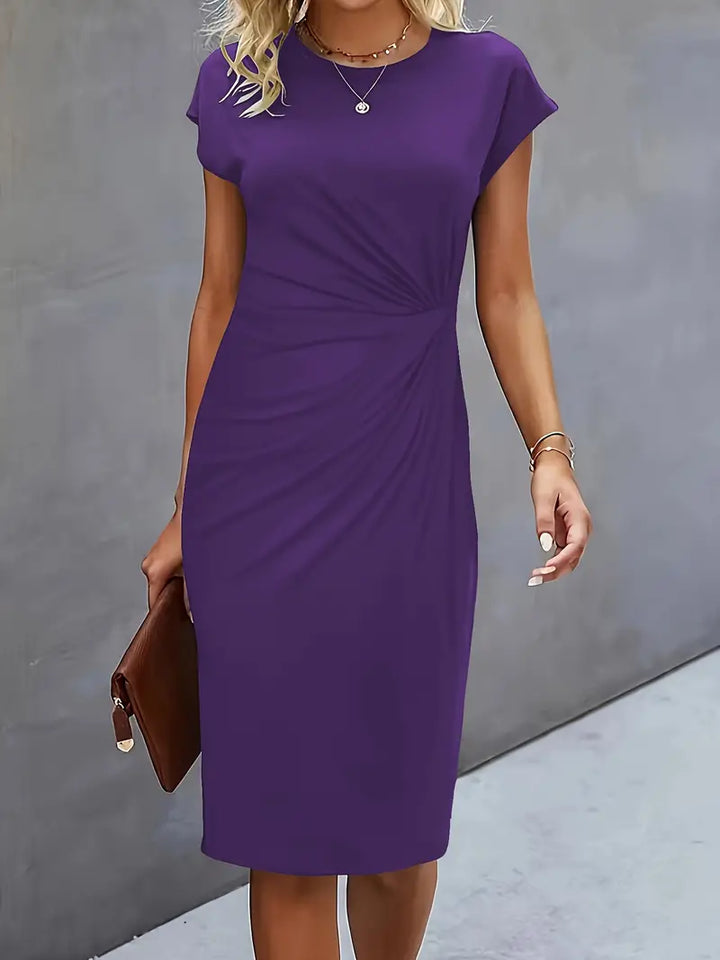 Women's Ruched Midi Dress Short Sleeve Bodycon Work Dress