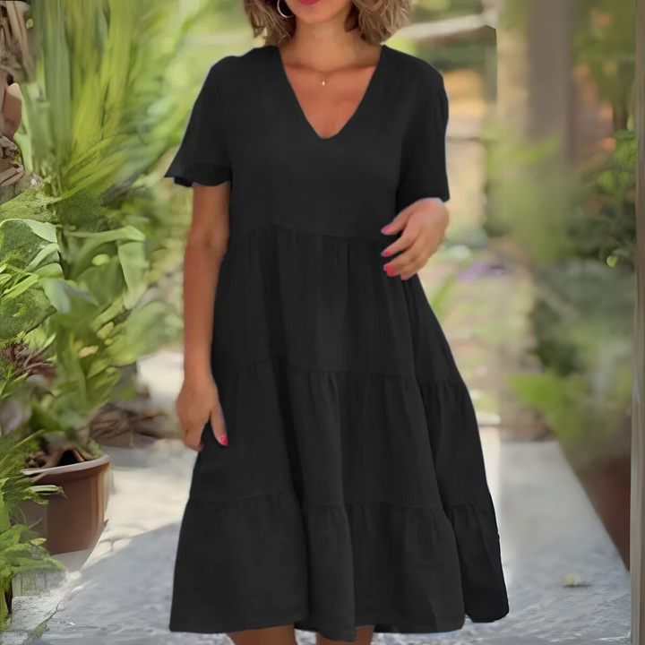 Women's V Neck Tummy Control Flowy Dress