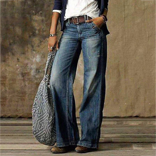 Women's High Waist Wide Leg Jeans Retro Flare Denim