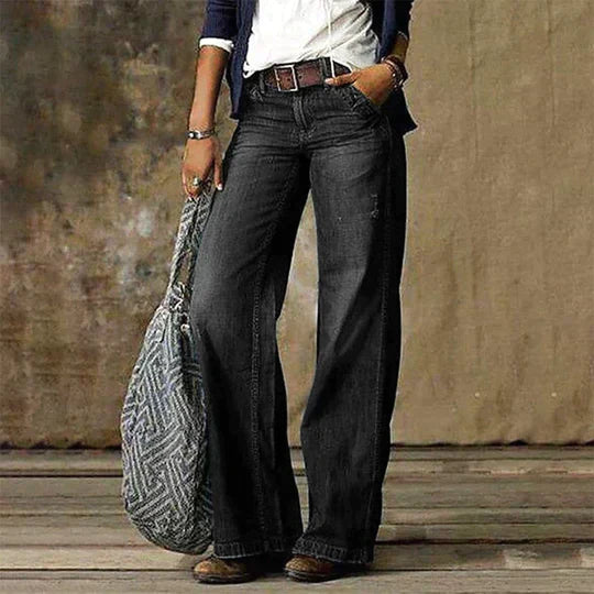 Women's High Waist Wide Leg Jeans Retro Flare Denim