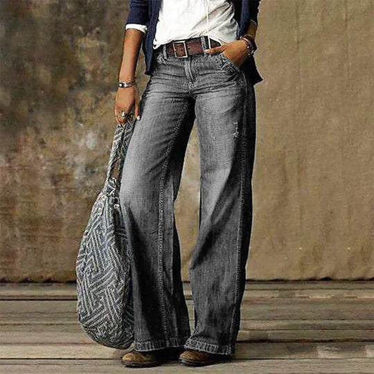 Women's High Waist Wide Leg Jeans Retro Flare Denim