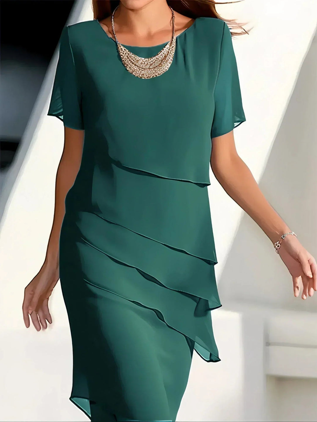 Women's Midi Dress with Short Sleeves