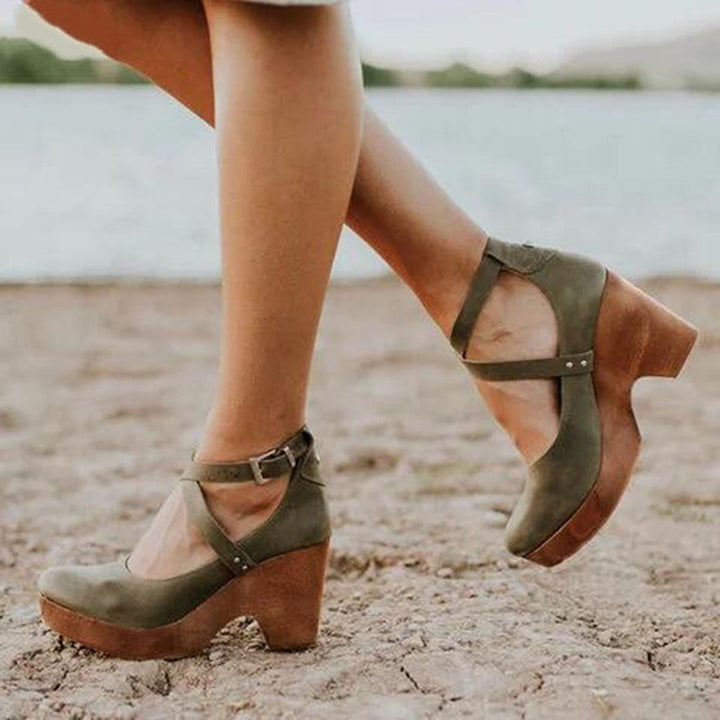 Women's Elegant Wedge Heels with Closed Toe & Ankle Strap