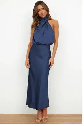 Women's Elegant Draped Halter Dress