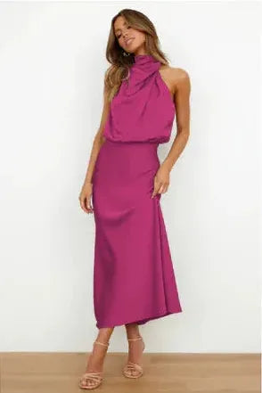 Women's Elegant Draped Halter Dress