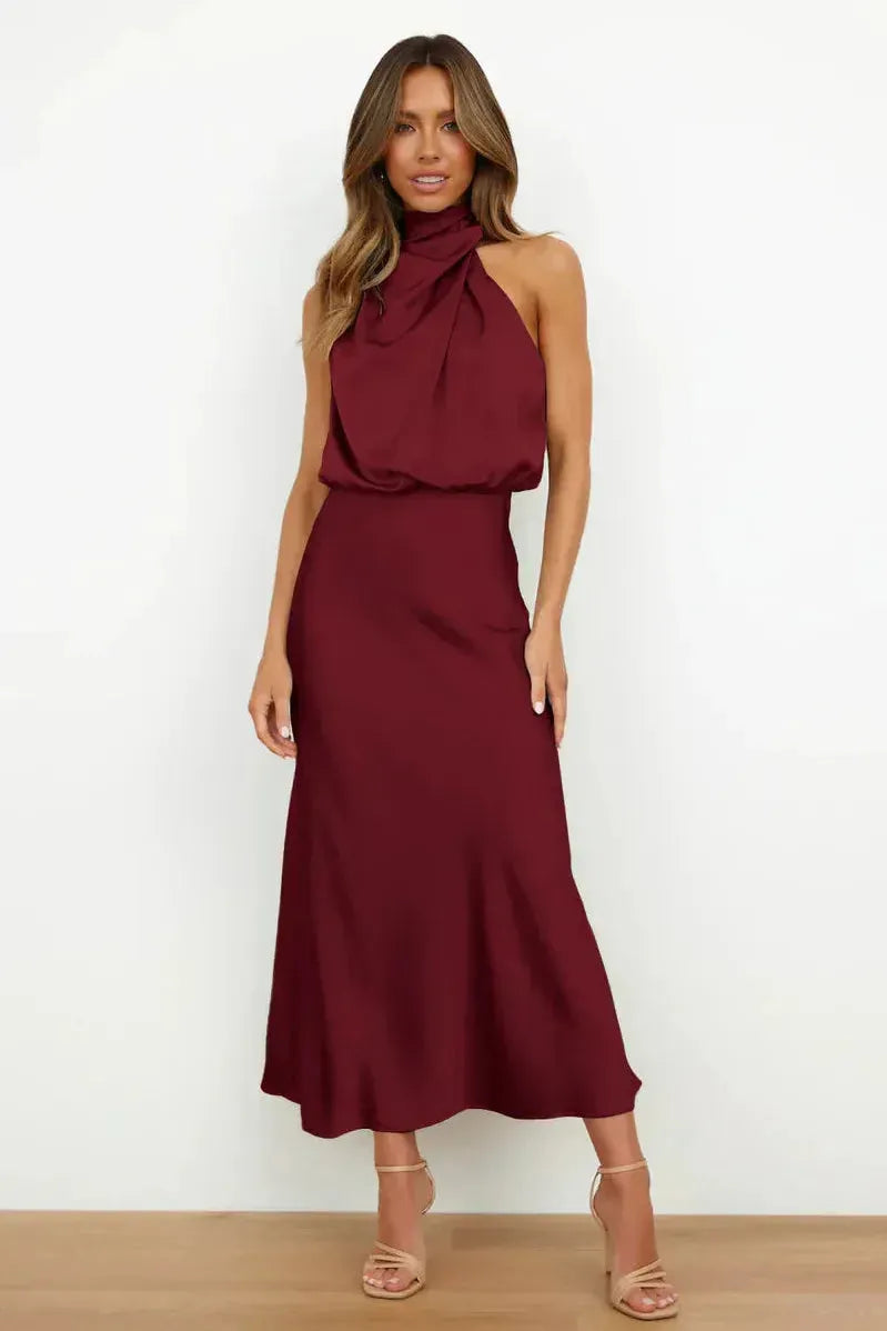 Women's Elegant Draped Halter Dress