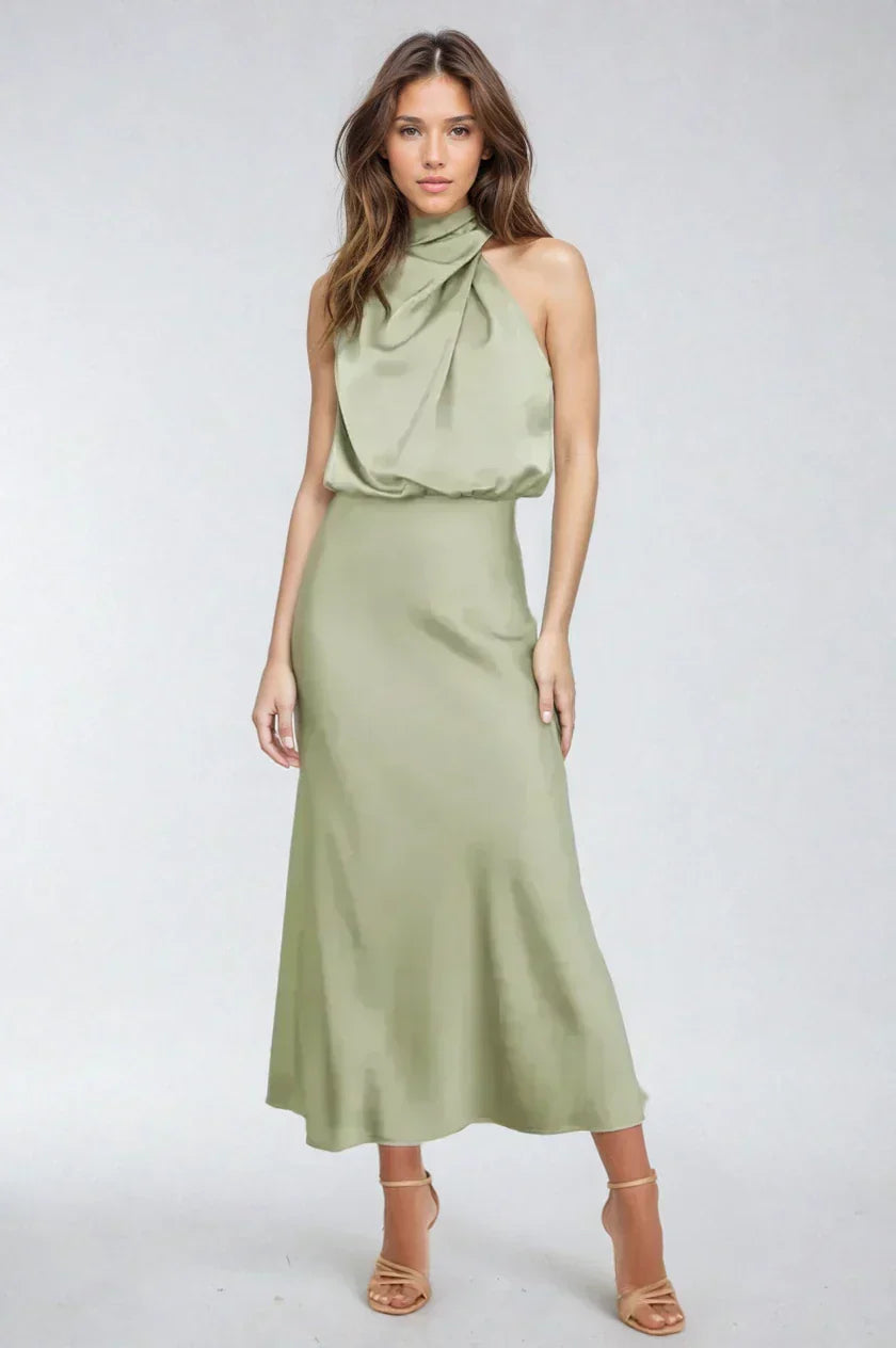 Women's Elegant Draped Halter Dress
