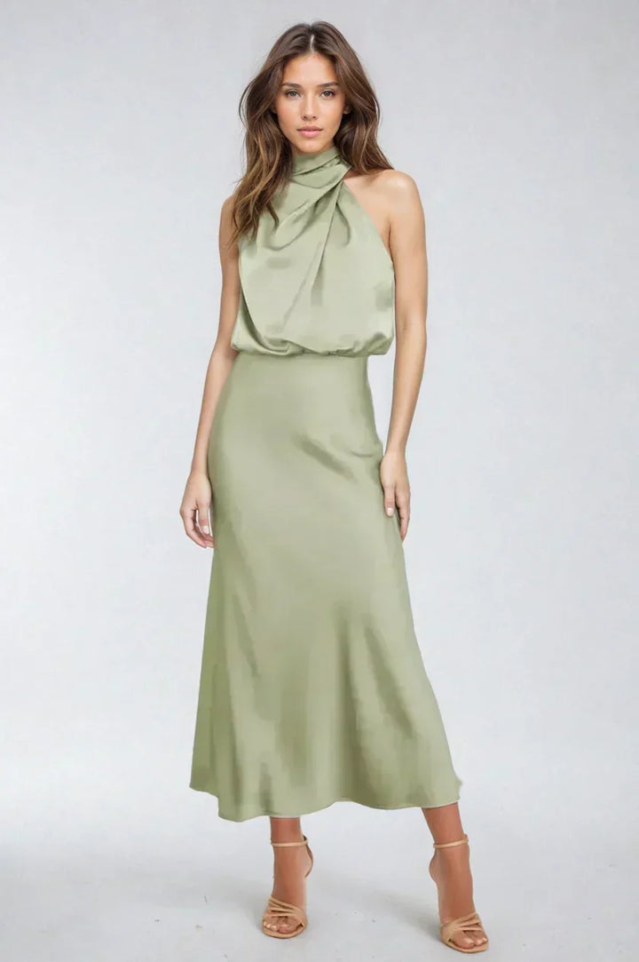 Women's Elegant Draped Halter Dress