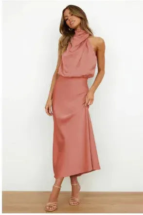 Women's Elegant Draped Halter Dress