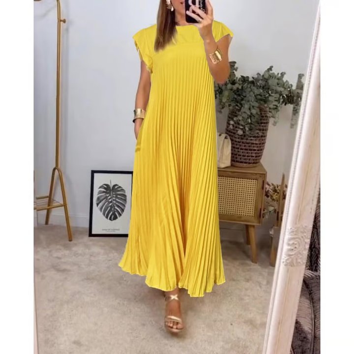 Women's Short Sleeve Pleated Maxi Dress