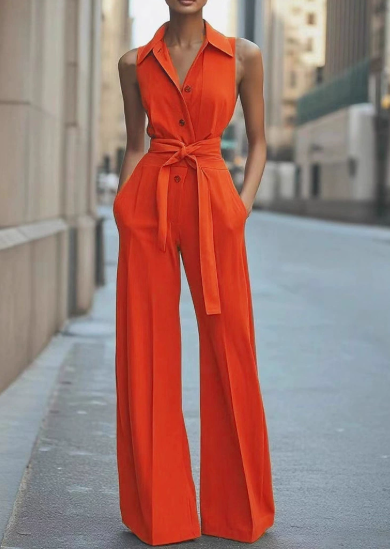 Women's Sleeveless Wide Leg Jumpsuit Belted Formal