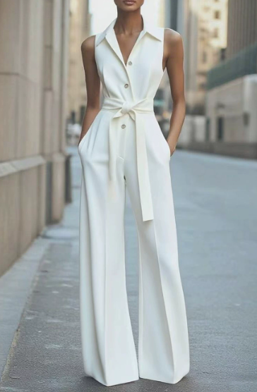 Women's Sleeveless Wide Leg Jumpsuit Belted Formal