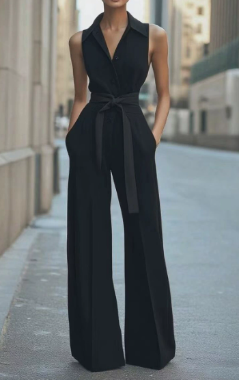 Women's Sleeveless Wide Leg Jumpsuit Belted Formal