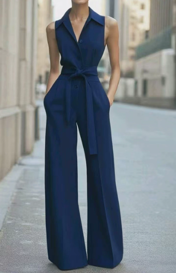 Women's Sleeveless Wide Leg Jumpsuit Belted Formal
