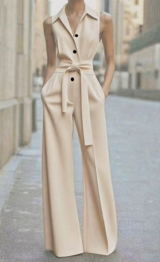 Women's Sleeveless Wide Leg Jumpsuit Belted Formal