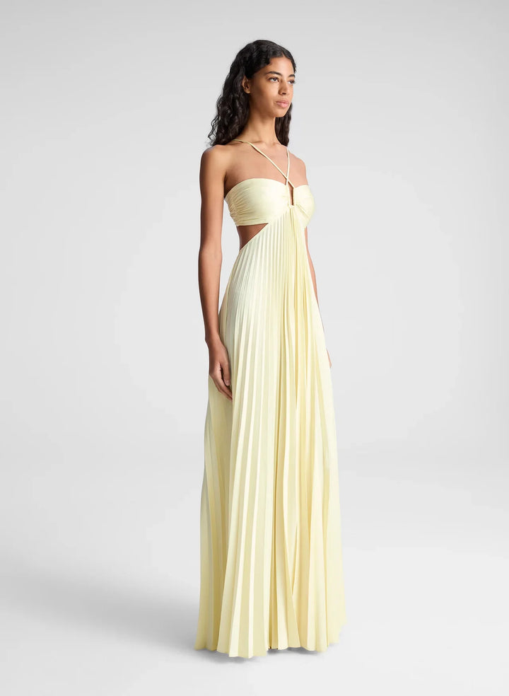 Women's Pleated Satin Tie-Back Gown