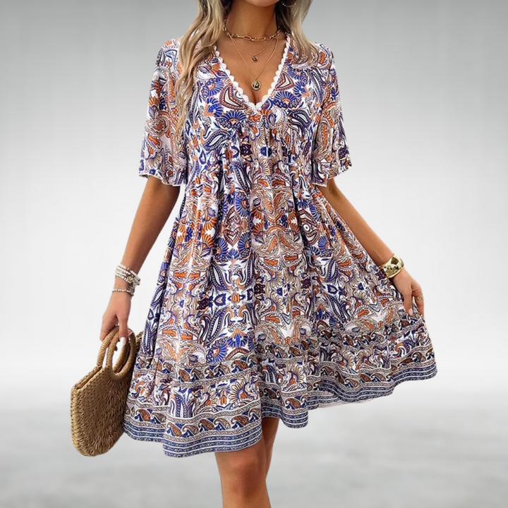 Women's Summer Boho Paisley Print Mini Dress