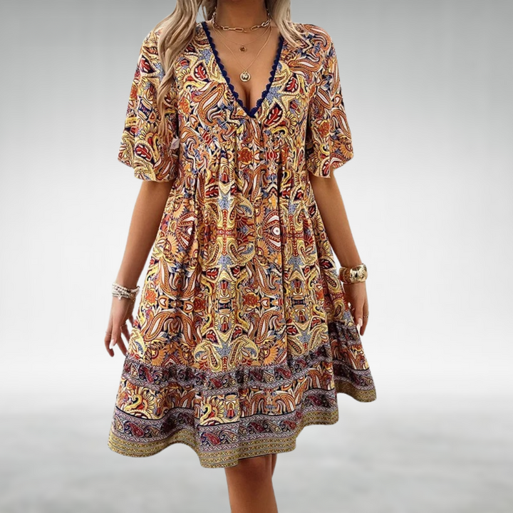 Women's Paisley Boho Mini Dress Vacation