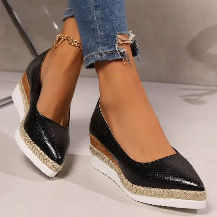 Women’s Glossy Pointed-Toe Orthopedic Wedge Heels