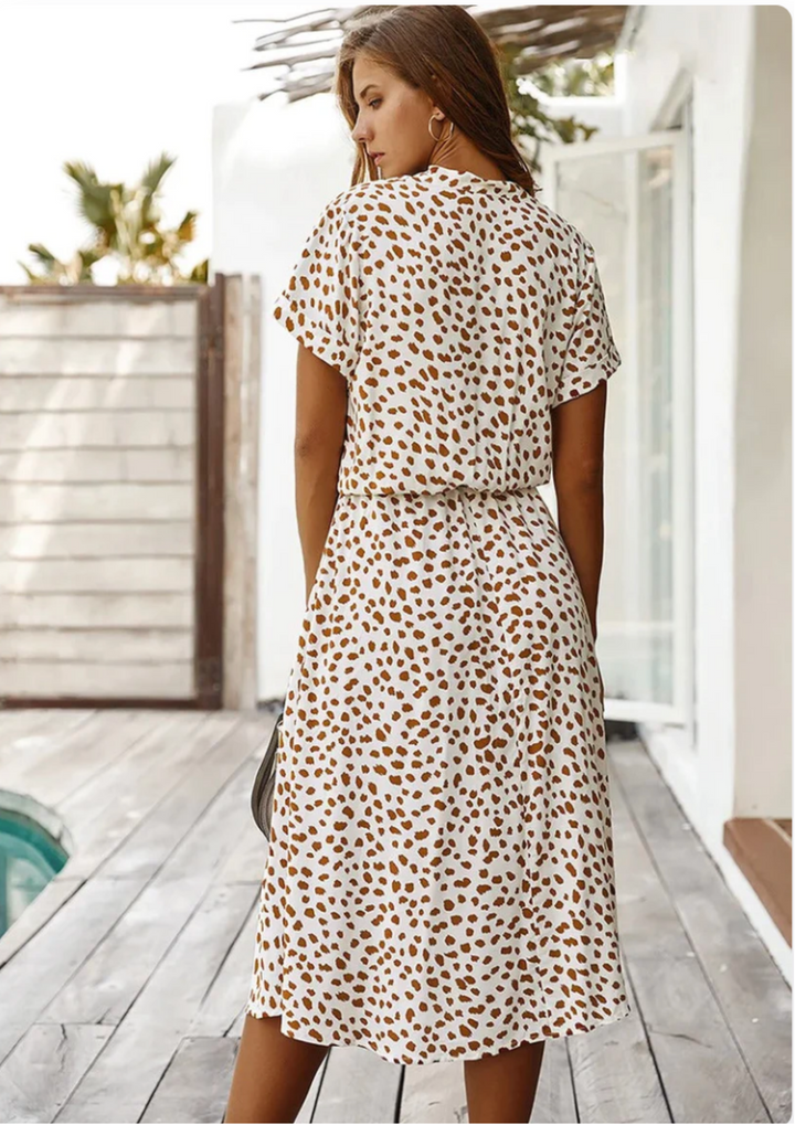 Women's Spotted Print Button-Down Midi Dress