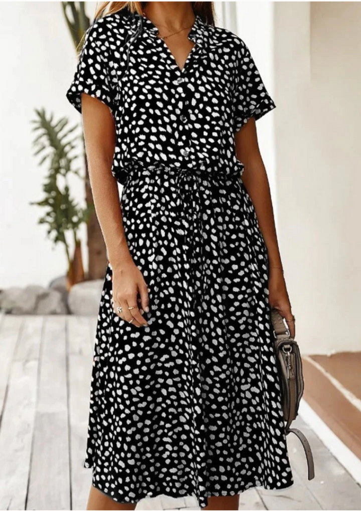 Women's Spotted Print Button-Down Midi Dress