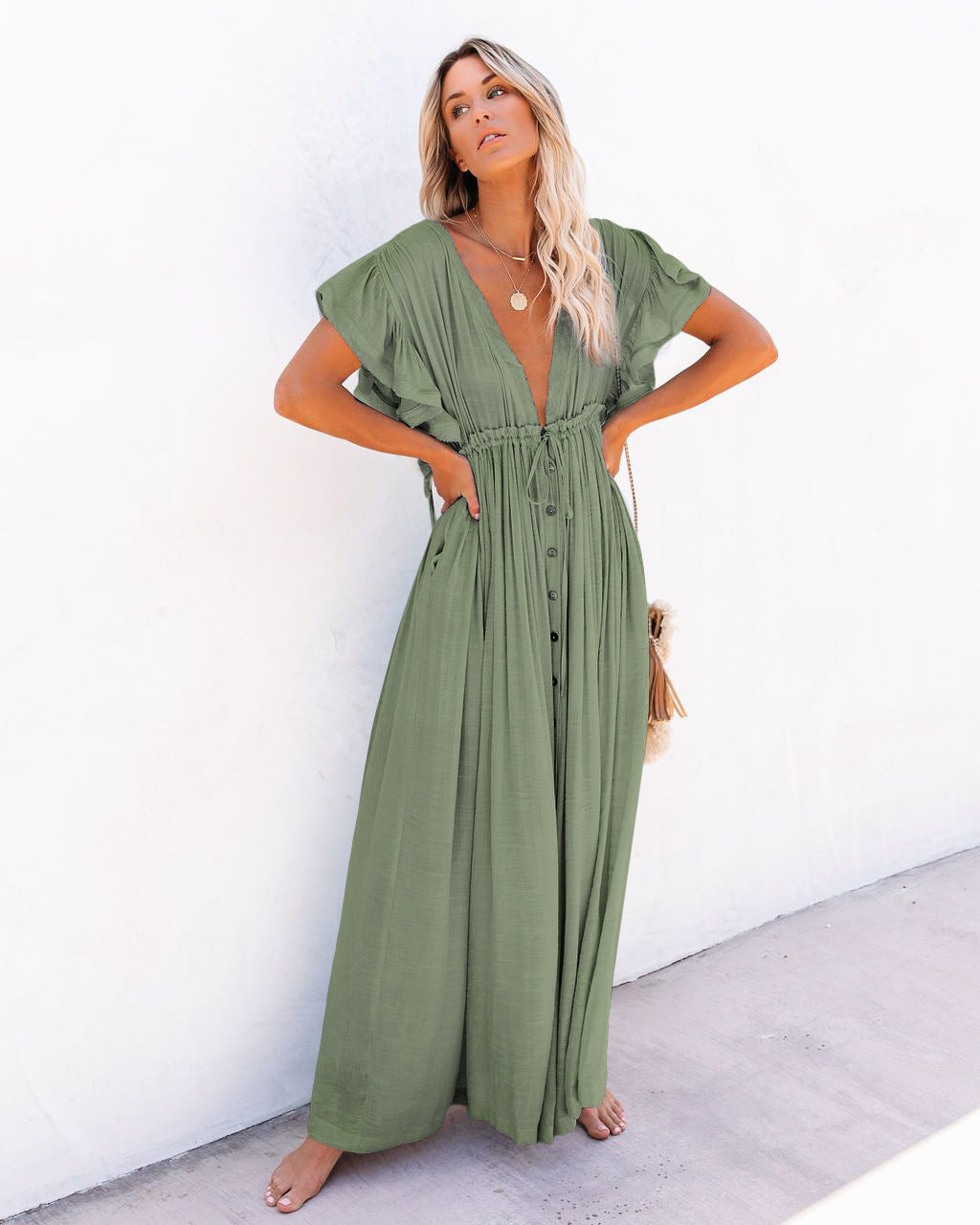 Women's Wrap V Neck Boho Flowy Beach Cover Up Beach