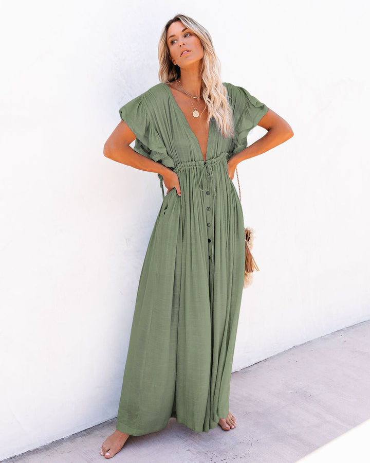 Women's Wrap V Neck Boho Flowy Beach Cover Up Beach