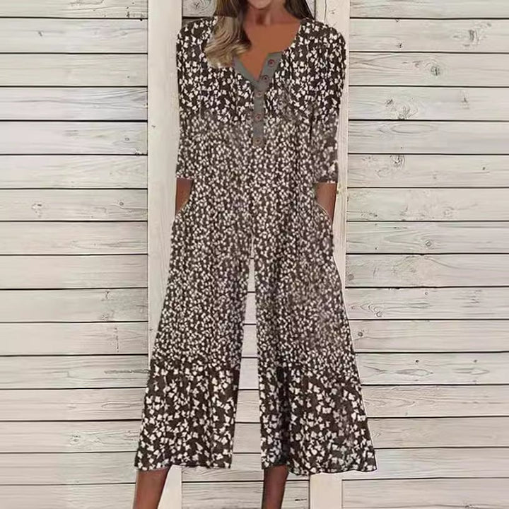 Women's Printed V-Neck Short Sleeve Jumpsuit Wide Leg