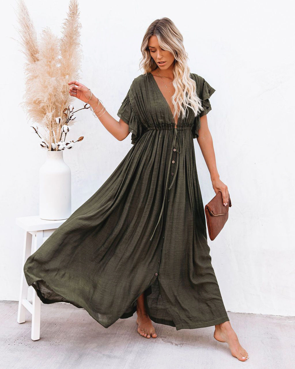 Women's Wrap V Neck Boho Flowy Beach Cover Up Beach