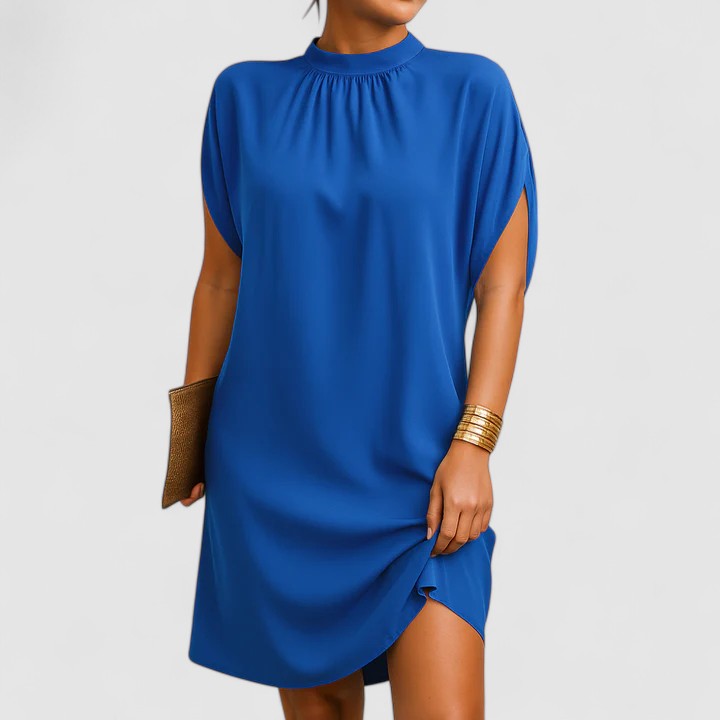 Women's Mock Neck Shoulder Cutout Dress Short Sleeve