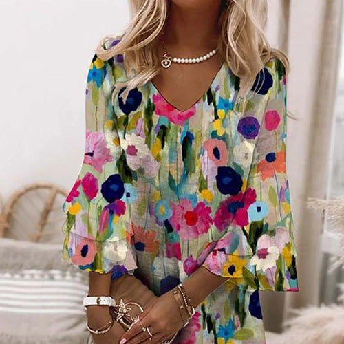 Women's Romantic Floral Print V-Neck Mini Dress